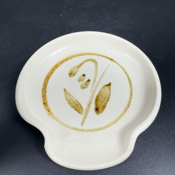 Vintage Hand Made Stoneware Pottery Spoon Rest Dish Holder Artist Signed Dish - Picture 9 of 11